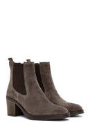 Women's Mink Heeled Suede Leather Cowboy Boots | Derimod