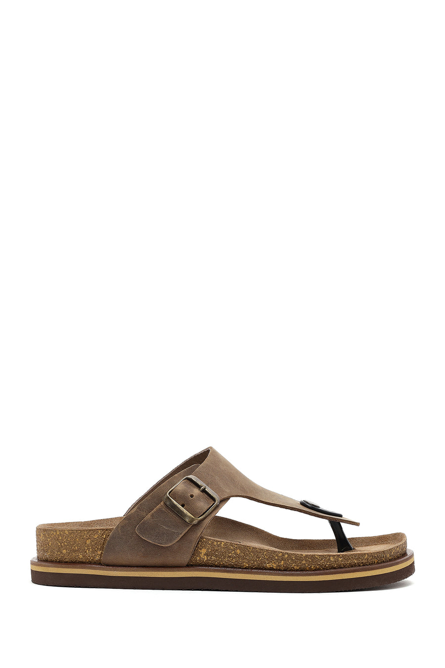 Men's Beige Flip Flop Nubuck Leather Slippers