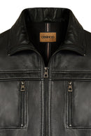 Karl Male Black Zip Closure Notched Collar Leather Jacket | Derimod