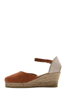 Women's Orange Ankle Strap Wedge Heel Suede Leather Espadrilles | Derimod
