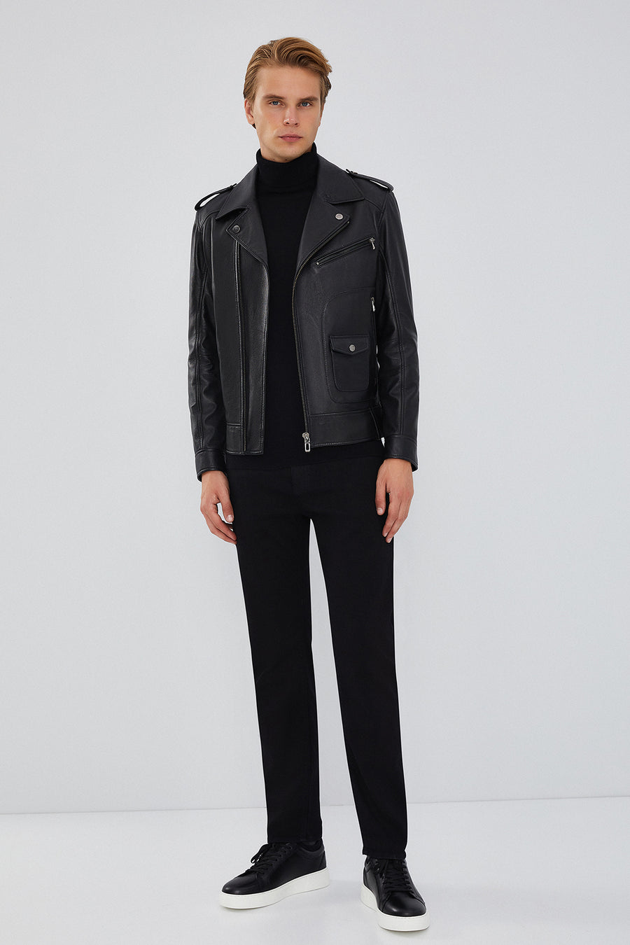 Carter Men's Black Biker Leather Coat