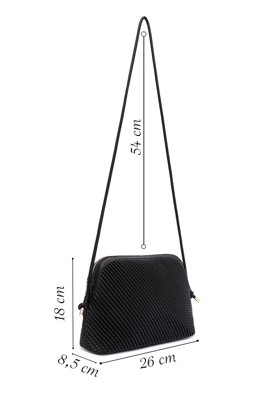 Women's Black Long Strap Quilted Patterned Crossbody Bag