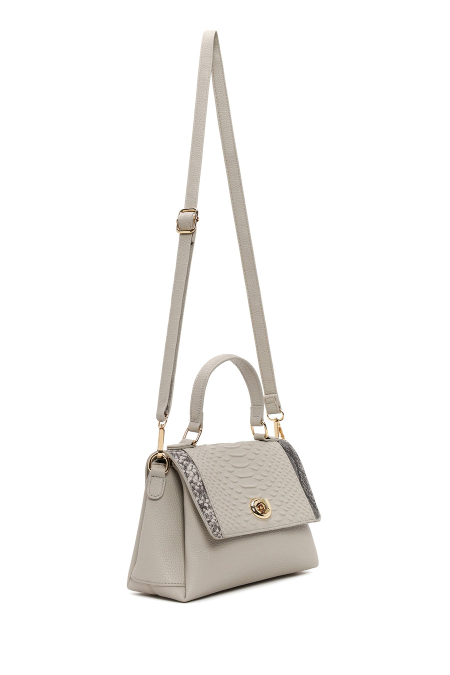 Woman Gray Long-Strap Patterned Shoulder Bag