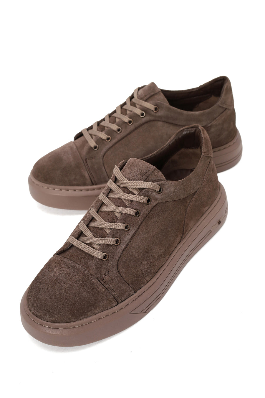 Erkek Vizon Bağcıklı Kalın Tabanlı Süet Deri Sneaker