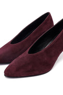 Women Burgundy Short Thin Heeled Suede Leather Stiletto | Derimod