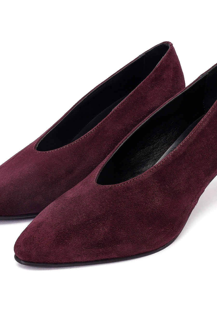 Women Burgundy Short Thin Heeled Suede Leather Stiletto
