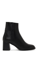 Woman Black Zip Closure Thick-Heeled Leather Boots | Derimod