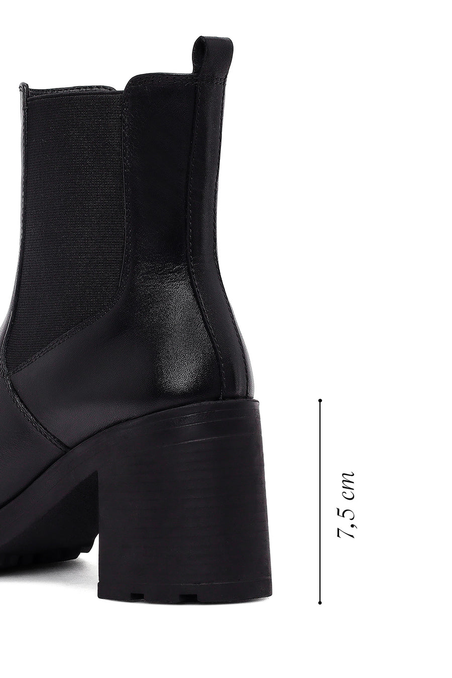 Woman Black Zip Closure Thick-Heeled Leather Boots