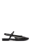 Women's Black Slingback Leather Ballerinas | Derimod