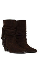 Woman Brown Chunky-Heeled Suede Cowboy Boots | Derimod