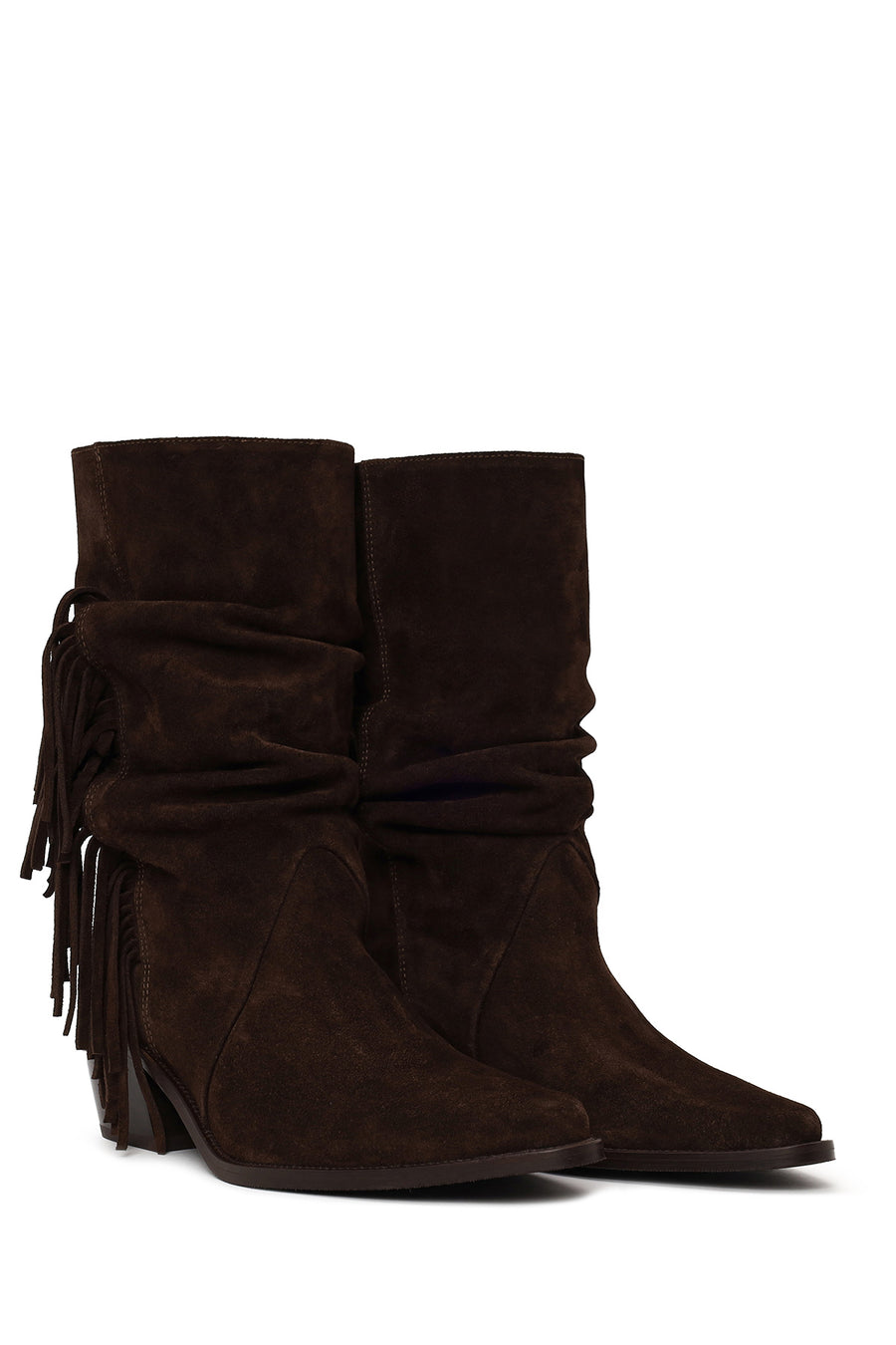 Woman Brown Chunky-Heeled Suede Cowboy Boots