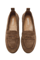 Women's Tan Suede Leather Loafer | Derimod