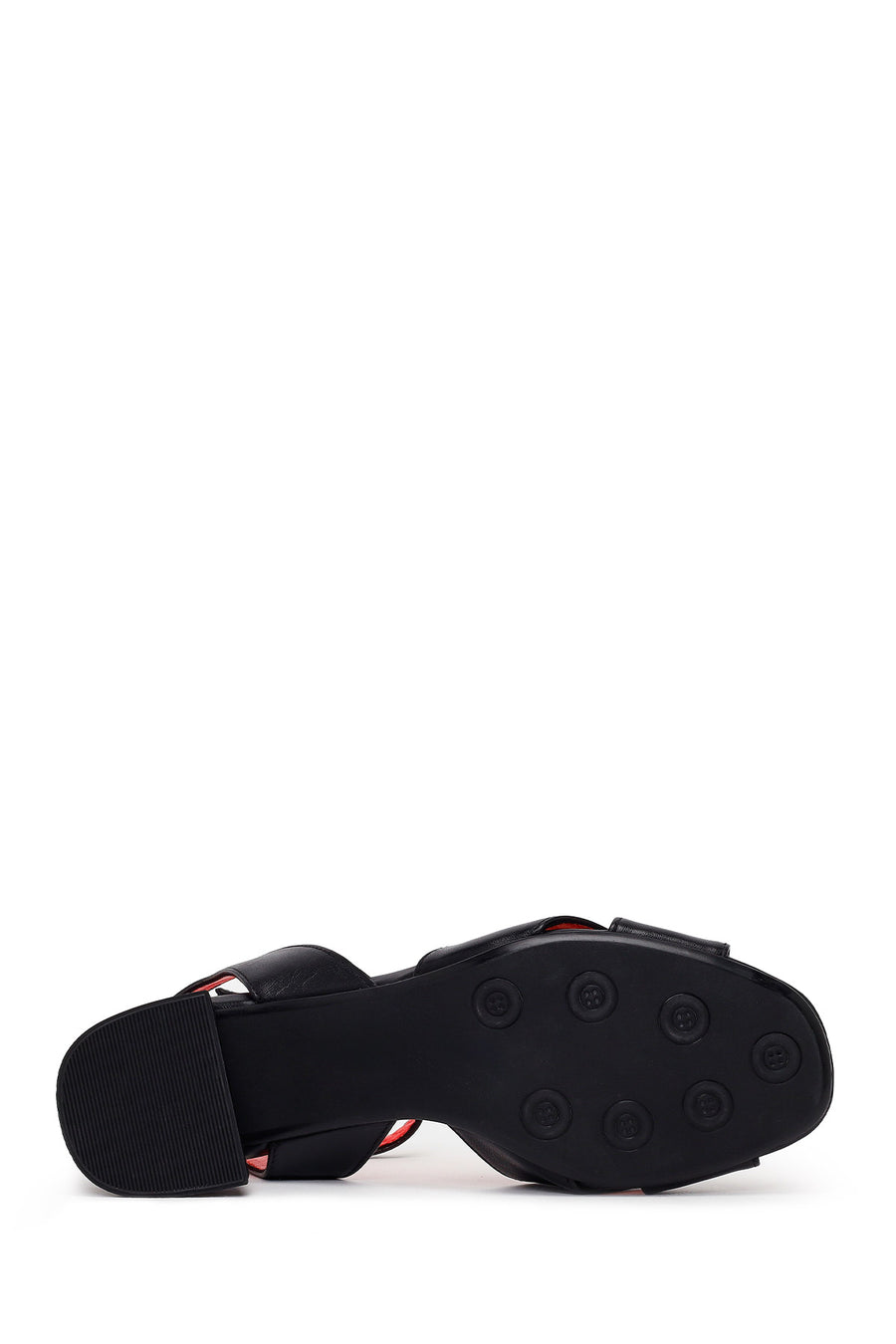 Derimod Gritti Woman Black Ankle-Buckle Short Chunky-Heel Leather Sandal