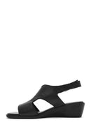 Women's Black Wedge Heeled Leather Sandals | Derimod
