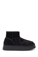 Woman Black Patterned Chunky Sole Suede Teddy Boots | Derimod