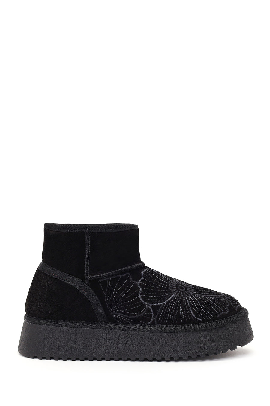 Woman Black Patterned Chunky Sole Suede Teddy Boots WF150008DS | Derimod