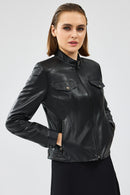 Gigi Women's Black Short Leather Jacket | Derimod