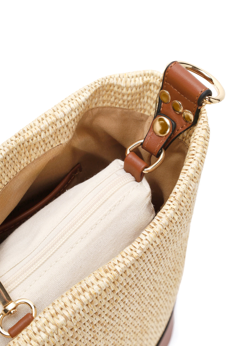 Women's Beige Straw Shoulder Bag