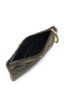 Women's Khaki Chain Strap Plush Clutch Bag | Derimod