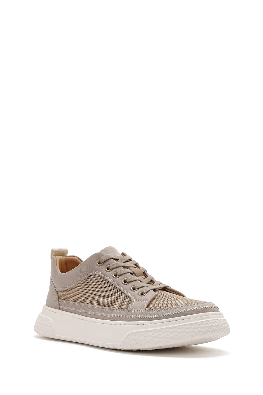 Men's Beige Lace-Up Thick-Sole Sneakers
