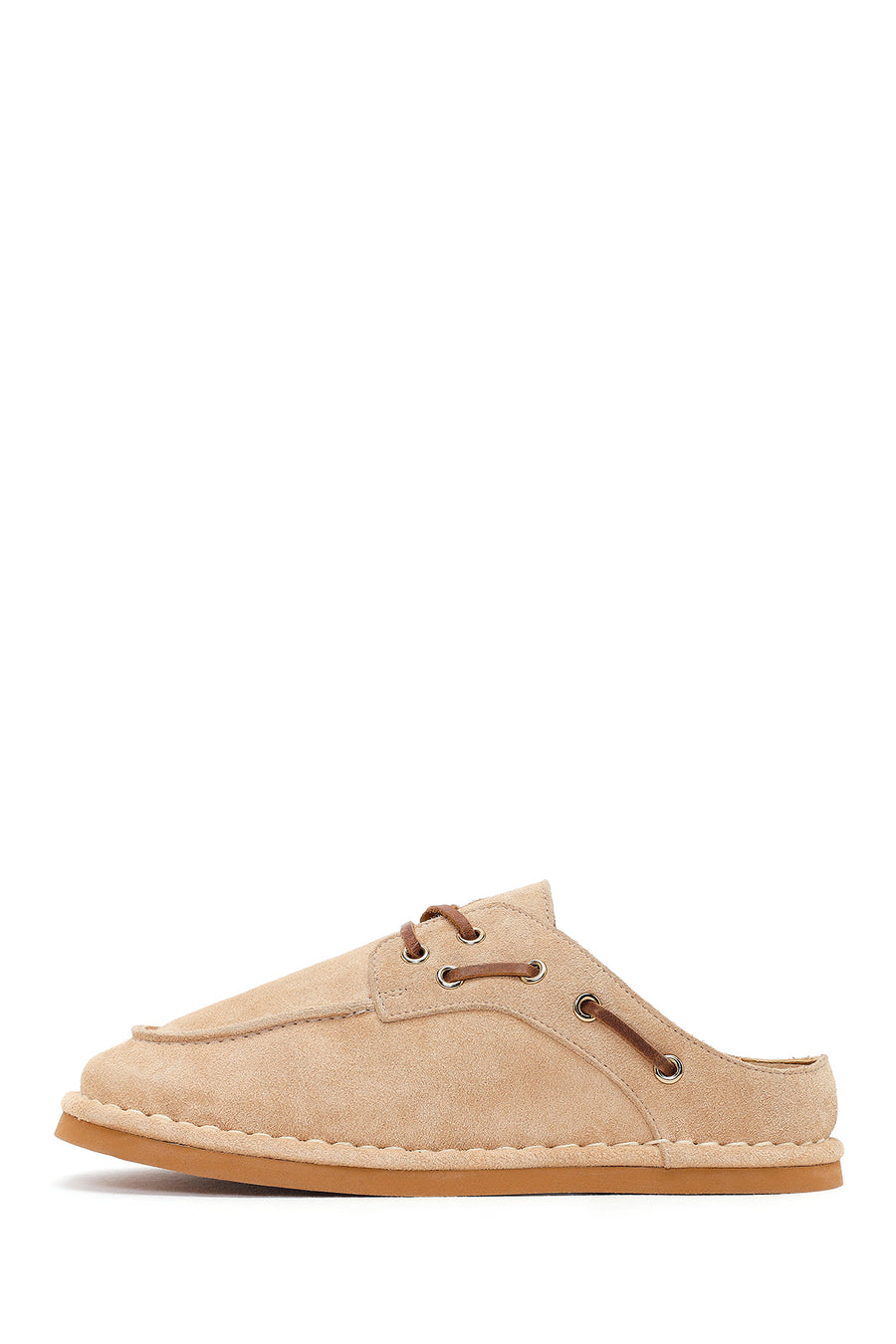 Women's Beige Suede Leather Slippers
