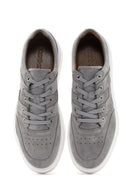 Men's Gray Thick Sole Lace Up Suede Leather Sneaker | Derimod