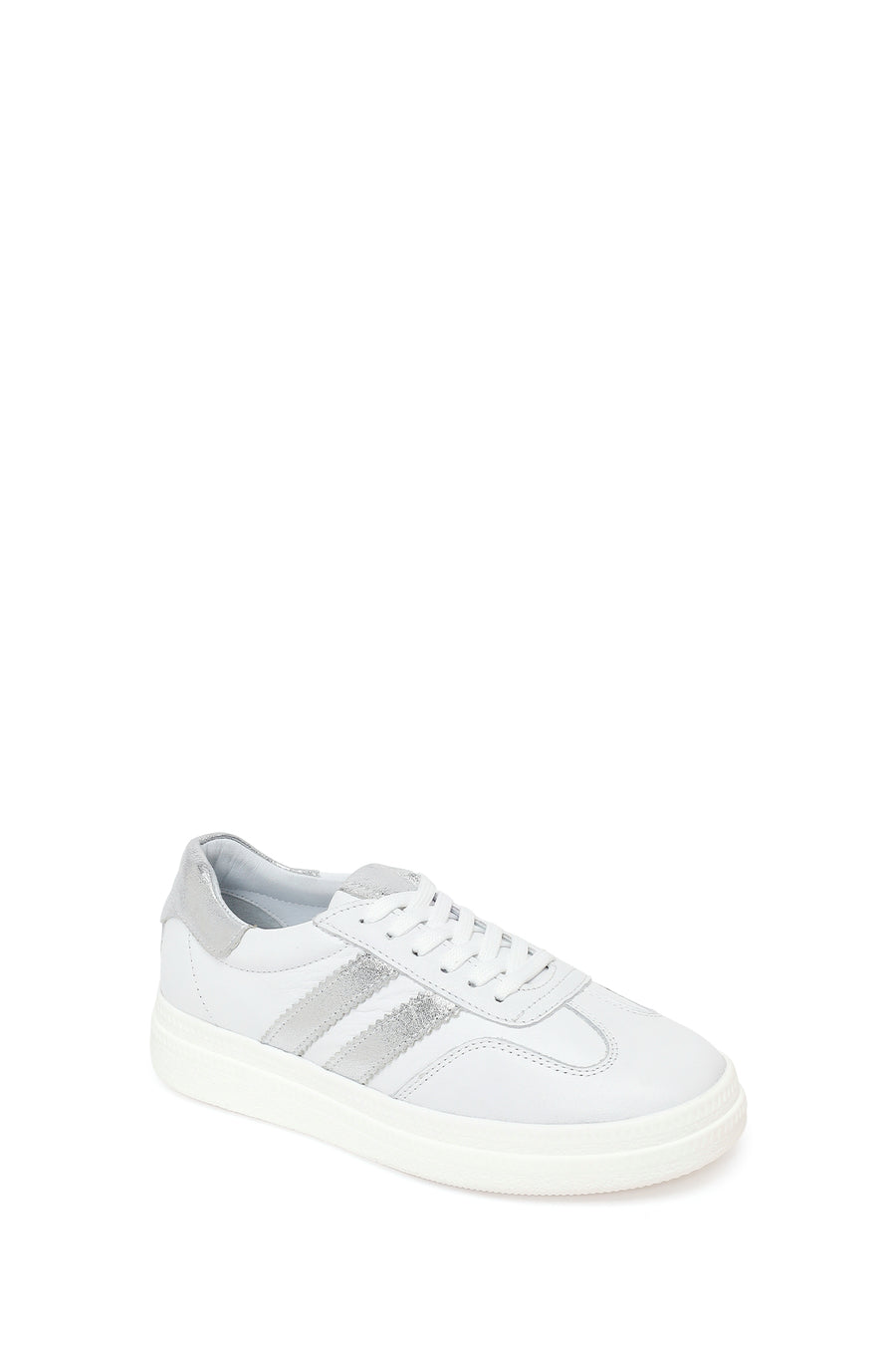 Woman White Lace-Up Leather Sneaker