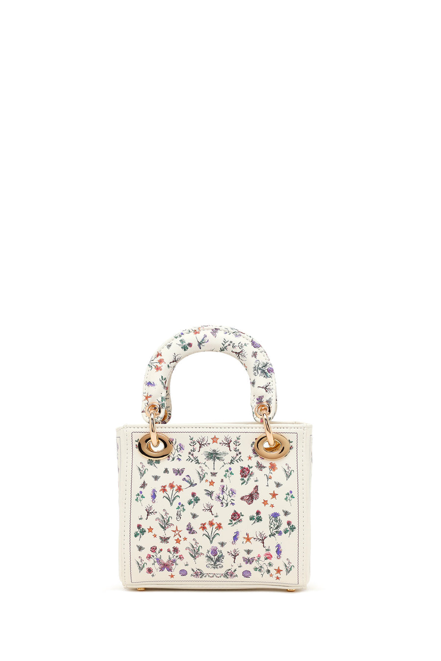 Woman Multicolored Patterned Mini Evening Bag with Long Chain Strap