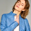 Diana-2 Women's Blue Leather Jacket | Derimod