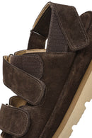 Women's Brown Double Strap Suede Leather Sandals | Derimod