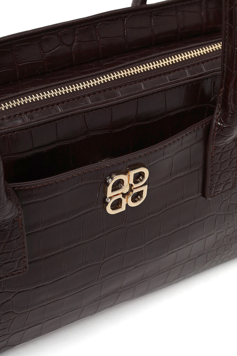Woman Brown Croc-Embossed Shoulder Bag