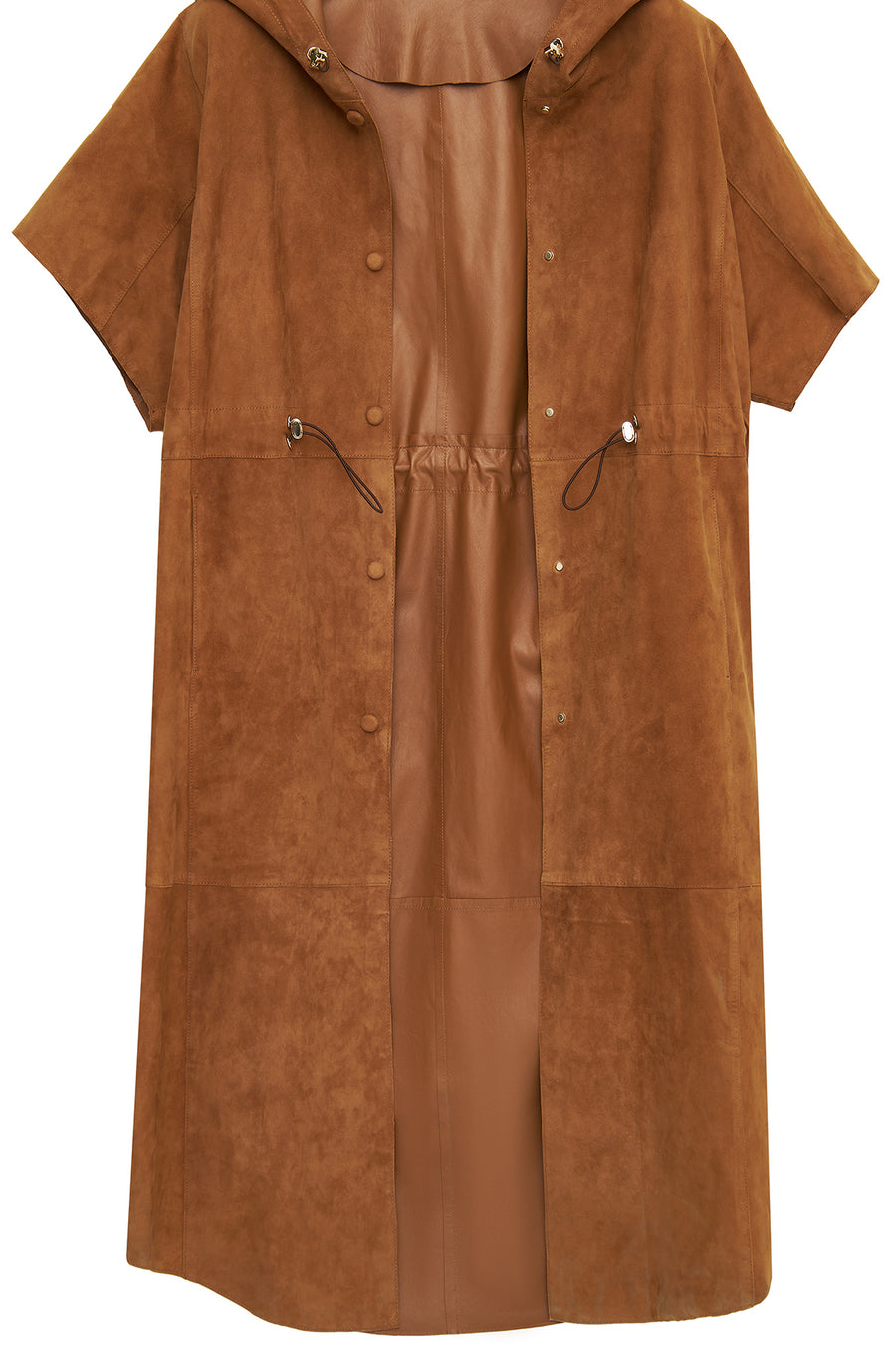 Miranda Women's Brown Hooded Suede Leather Long Vest