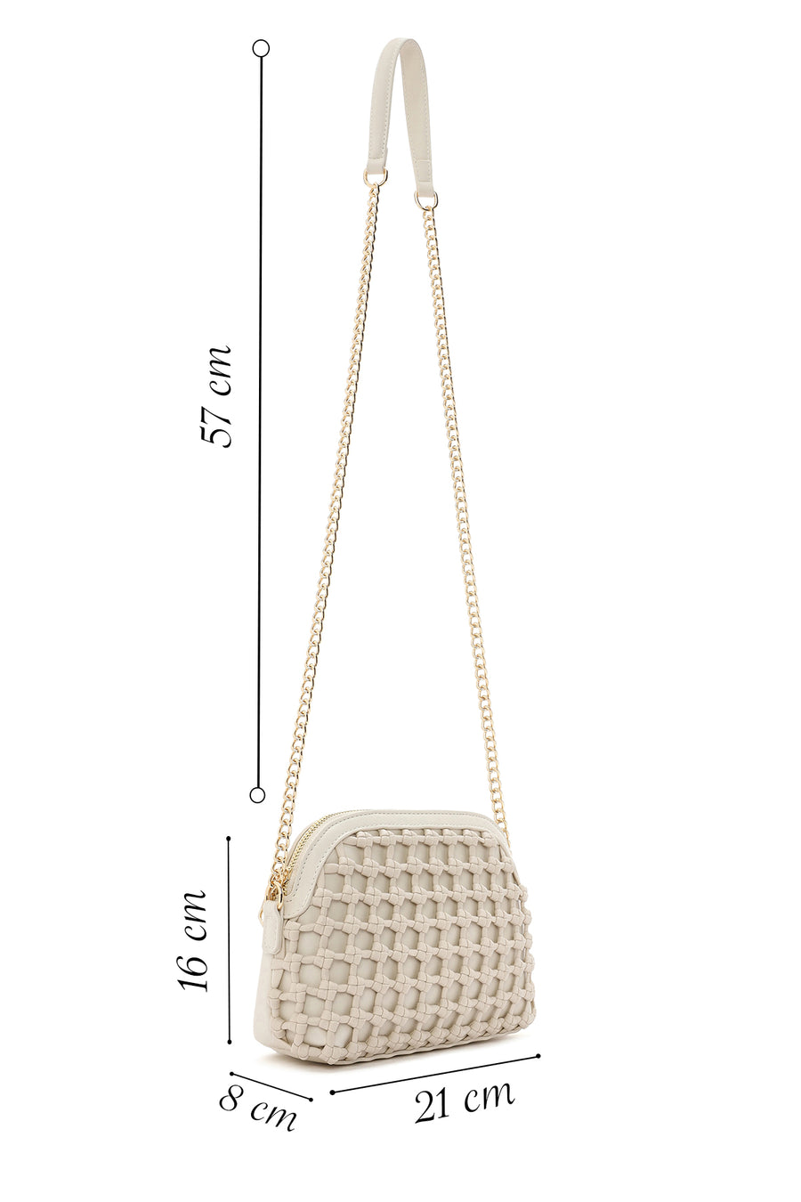 Woman Cream Long Braided Crossbody Bag with Long Chain Strap