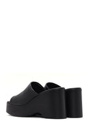 Women's Black Wedge Heeled Leather Slippers | Derimod