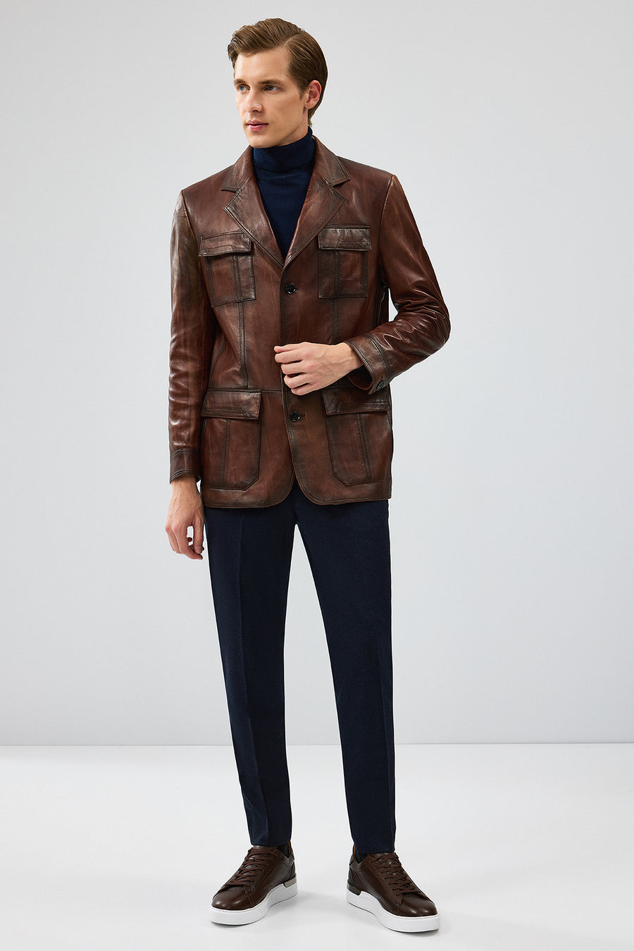 Kevin Erkek Kahverengi Blazer Deri Ceket