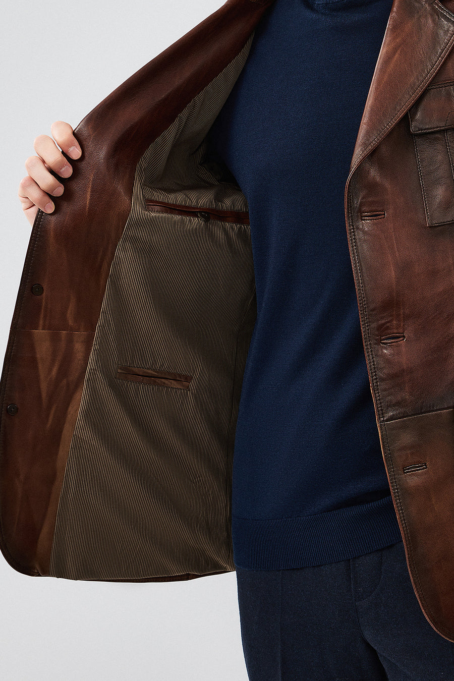 Kevin Erkek Kahverengi Blazer Deri Ceket