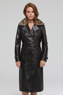 Brenda Women's Brown Fur Leather Overcoat | Derimod