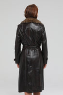 Brenda Women's Brown Fur Leather Overcoat | Derimod