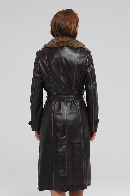 Brenda Women's Brown Fur Leather Overcoat