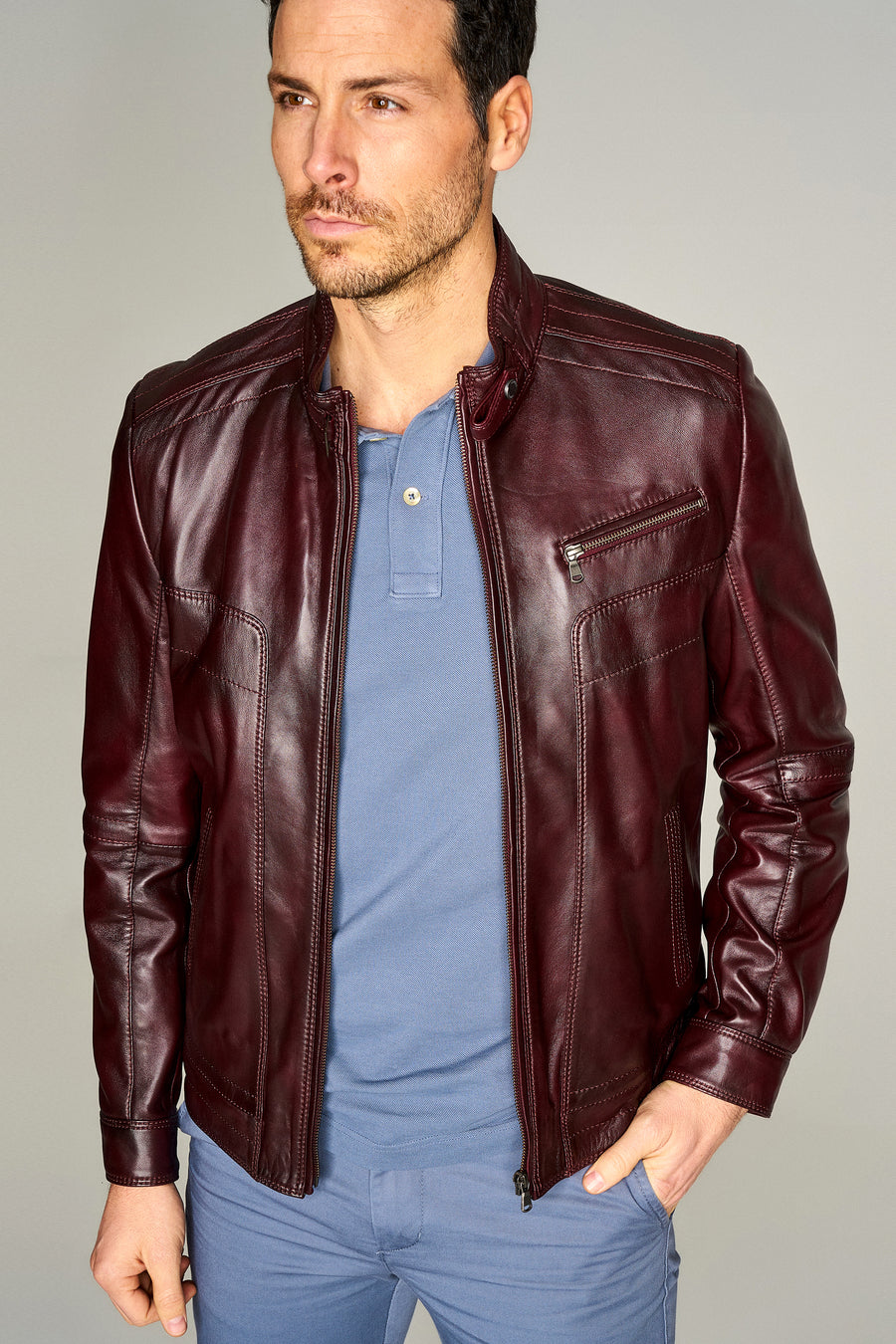 New Hugo Men's Leather Jacket 16WGE615647 | Derimod