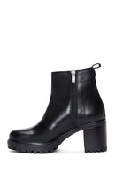 Women's Black Leather Zippered Heeled Chelsea Boots | Derimod