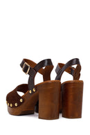 Woman Brown Ankle Buckle Platform High Chunky Heeled Suede Sandal | Derimod