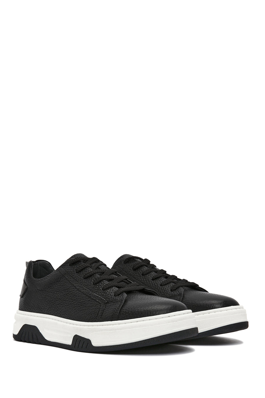 Men's Black Lace-up Thick-Sole Leather Sneaker