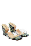 Women's Leather Leopard Wedge Heel Slippers | Derimod