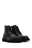 Men's Black Leather Zippered Boots | Derimod