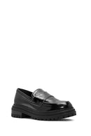 Women's Black Thick Soled Leather Masculine Loafer | Derimod