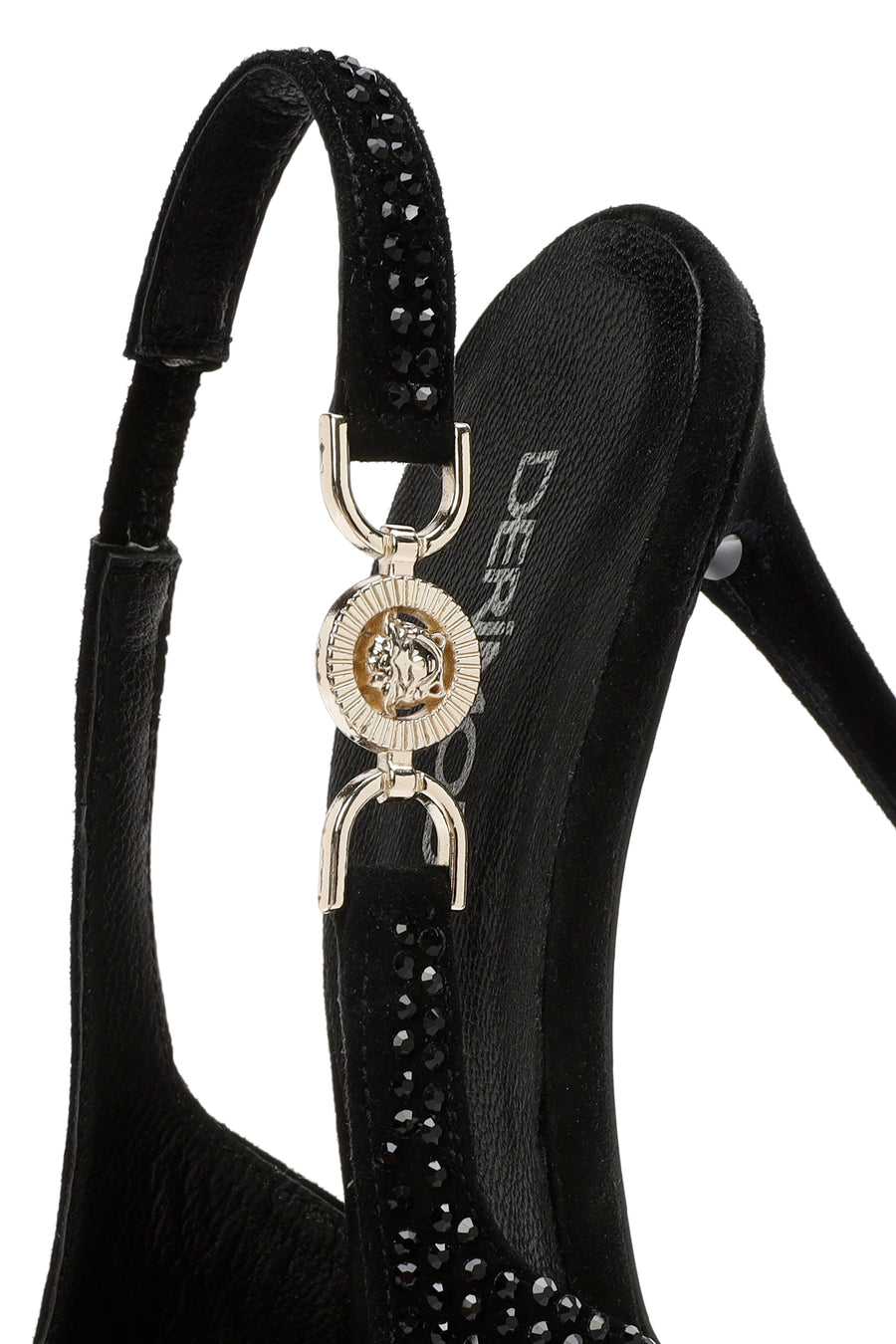 Women's Black Stoned Slingback Heeled Leather Shoes