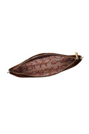 Woman Brown Printed Suede Clutch Bag with Long Chain Strap | Derimod