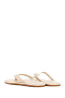 Woman Cream Toe-Post Leather Slippers | Derimod