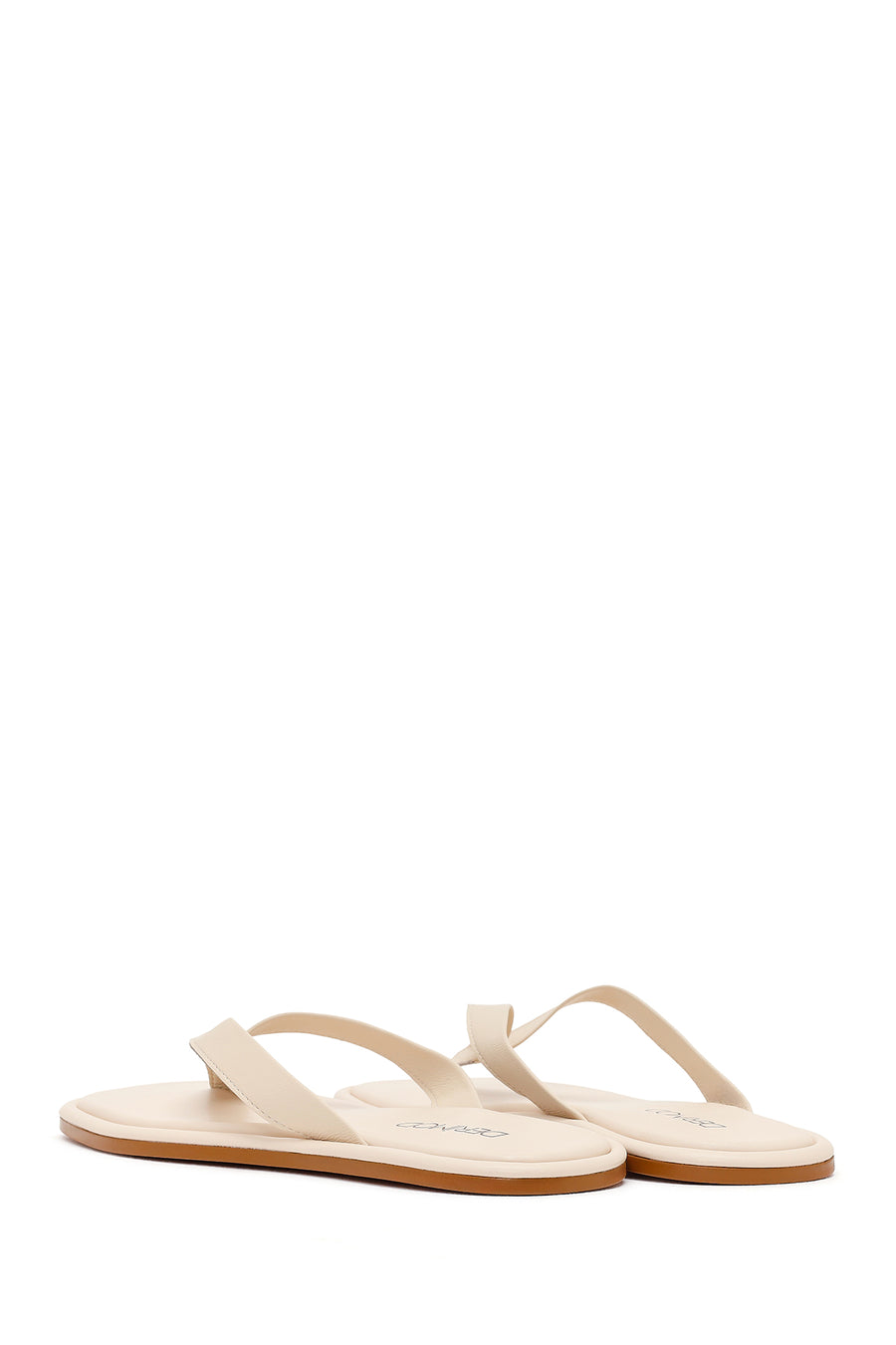 Woman Cream Toe-Post Leather Slippers